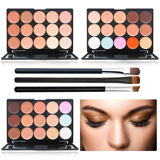 15 Color Contour Palette,Waterproof Long Lasting Facial Correcting Concealer Palettes,Cream Foundation Makeup Palettes with Brushes,Color Correcting Palettes for Women (3 Pack)