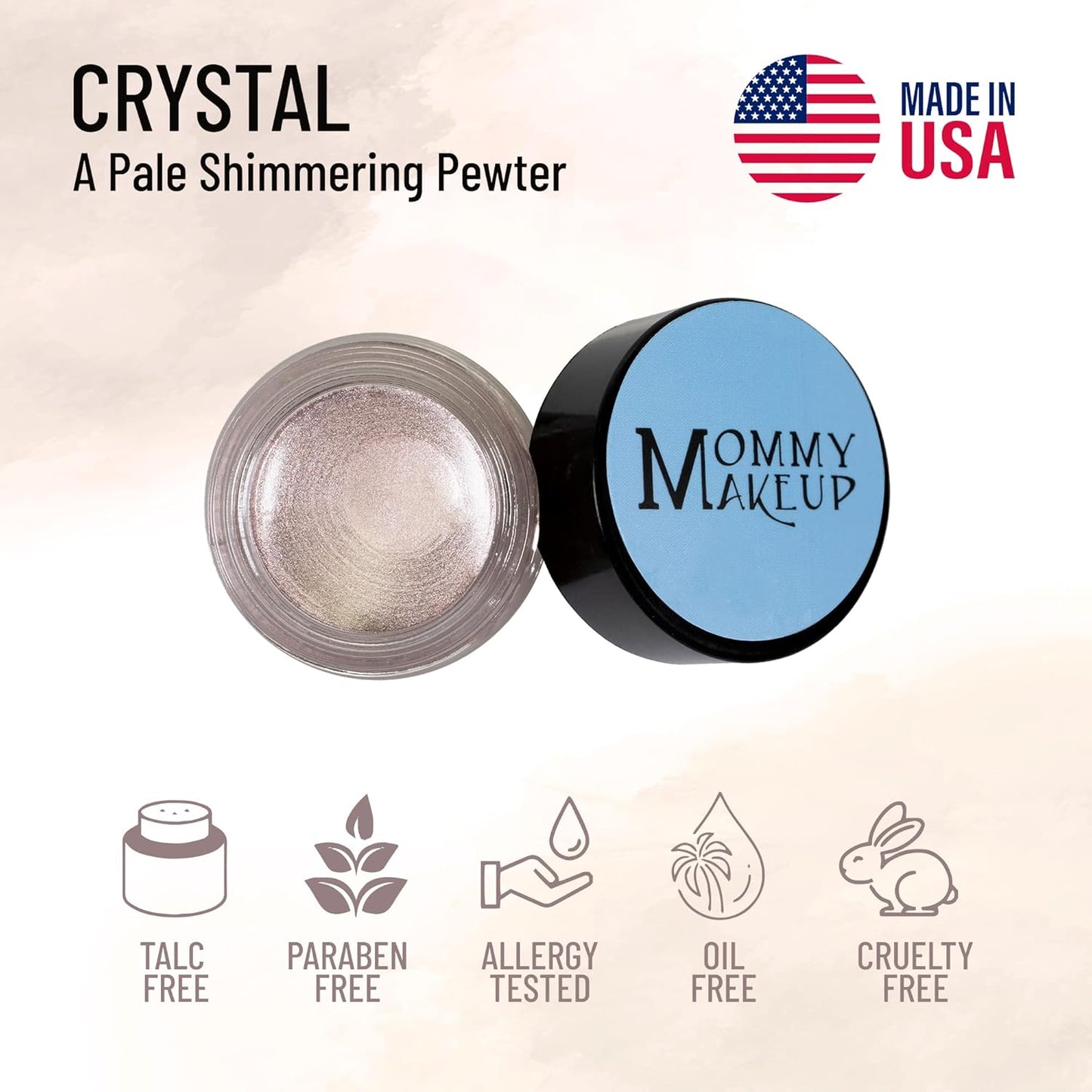 Mommy Makeup Any Wear Creme Eyeshadow - Waterproof, Crease-Proof, Long Lasting, High Pigment, Oil-free - Cream to Powder for Eyes, Cheeks & Lips (Crystal)