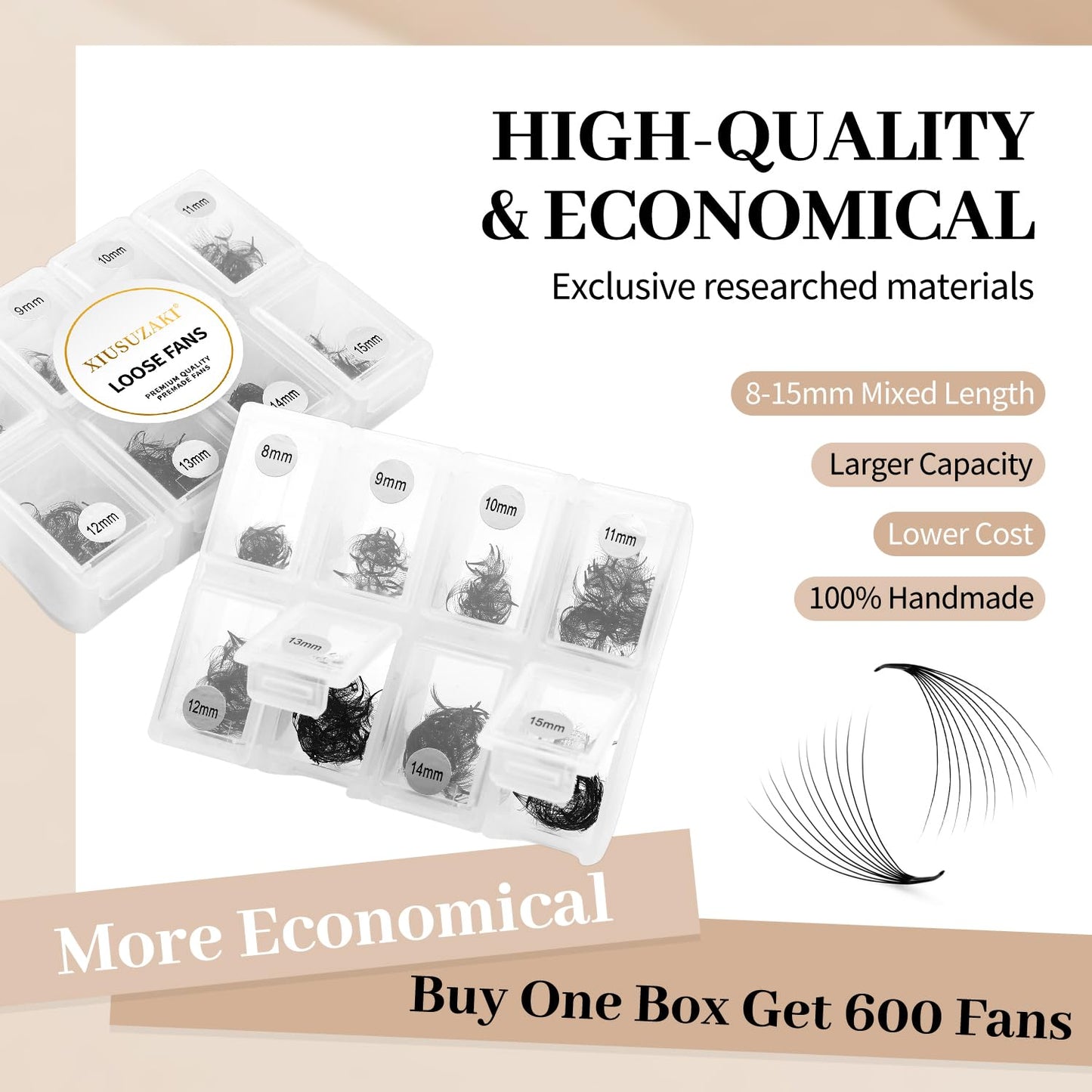 Premade Fans Eyelash Extensions 600 Fans 14D Volume Lash Extensions 0.07 Thickness Eyelash Extension D Curl Premade Lash Fans Mix 8-15mm Fluffy Soft Handmade Loose Fan(600Fans-14D-0.07-D,8-15mm)