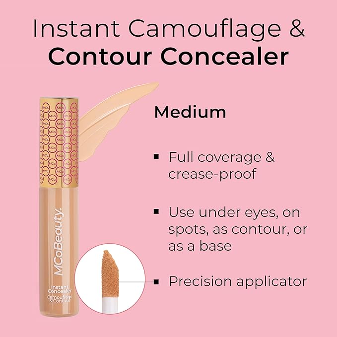 MCoBeauty Instant Concealer Camouflage & Contour, Medium, Perfecting Contour with Flawless Coverage, Vegan, Cruelty Free Cosmetics