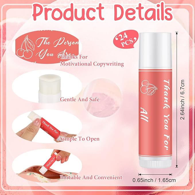 24 Pcs Lip Balm Gifts Bulk Thank You Gifts Employee Appreciation Gifts for Coworkers Moisturizer Assorted Flavors Natural Ingredients Dry Chapped Lip Care Gift for Women Men Teen