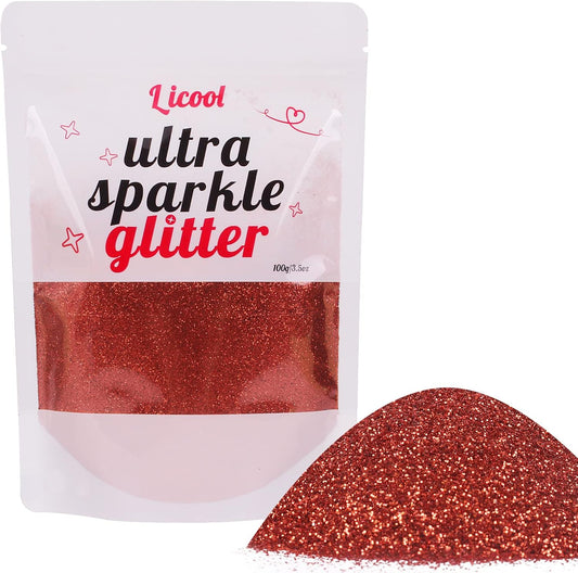 Holographic Fine Glitter, 100g/3.5oz Extra Fine Glitters Powder Packs for Resin, Craft Glitter for Tumblers Candle Slime Making, Festival Body Face Eyeshadow Nail Glitter (Chinese red)