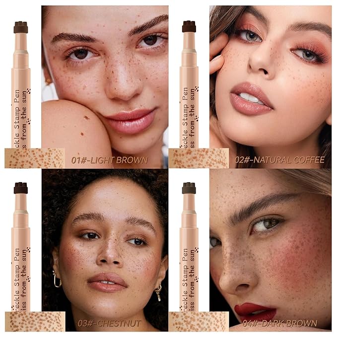 AKARY Stamp Freckle Pen Natural Lifelike Fake Freckles Makeup, Waterproof Long Lasting Quick Dry 5 Comb Corners Natural Like Face Freckle Makeup Pen for Effortless Sunkissed Makeup, 02-Natural Coffee