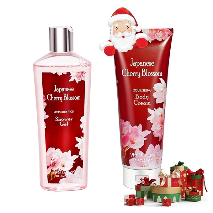 Japanese Cherry Blossom Shower Gel and Body Cream Set - Nourishing and Moisturizing Daily Skincare - 8 fl.oz / 236mL Each, Christmas Gifts for Her and Him (Japanese Cherry Blossom)