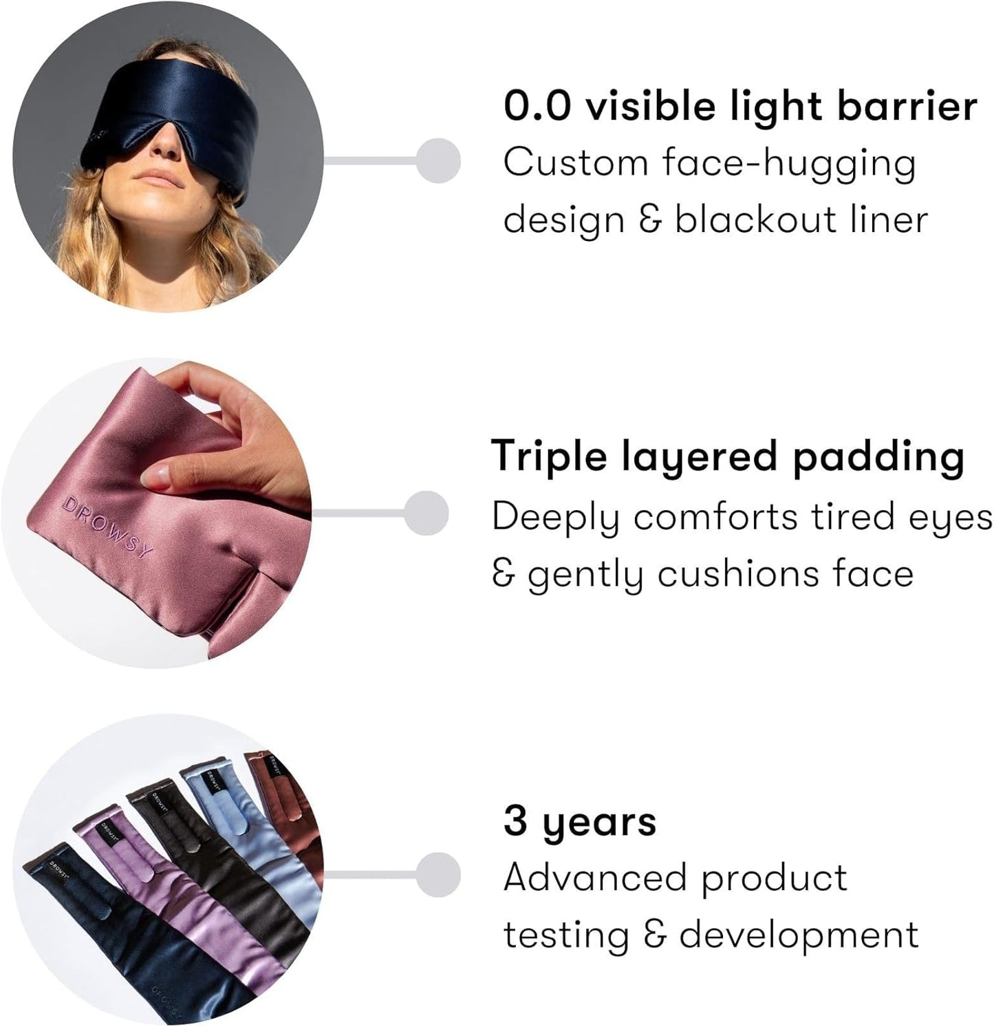 DROWSY Silk Sleep Mask. Face-Hugging, Padded Silk Cocoon for Luxury Sleep in Total Darkness. (Blue Belle)