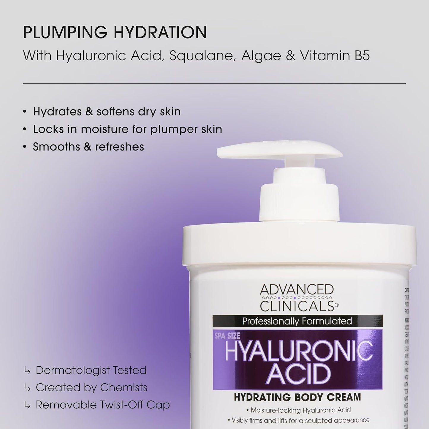 Advanced Clinicals Hyaluronic Acid Moisturizer Body Cream W/Vitamin E | Hydrating Cream & Body Lotion For Women & Men To Help Improve Look of Wrinkles, Dry Skin, Crepey Looking Skin, 16 Ounce