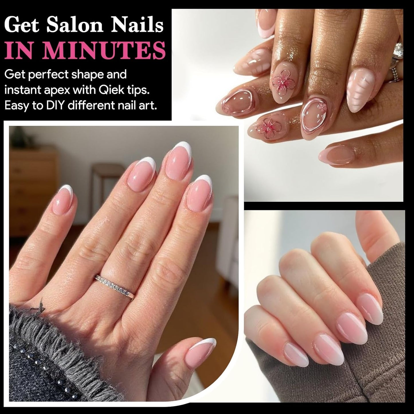 Extra Short Almond False Nail Tips, 15 Sizes 510 PCS Clear Soft Press On Fake Nail Pre-shaped Half Matte Full Cover Gel Nail Tips Extensions Thick Long Lasting for DIY Beginners & Salon Manicure