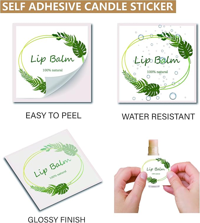 CRASPIRE Lip Balm Labels 80pcs Homemade Lip Balm Labels 2” Clear Lip Balm Labels for Tubes Printable Waterproof Lip Balm Stickers Labels for Lip Balm Handcream Candle Container（Leaves-White Green）
