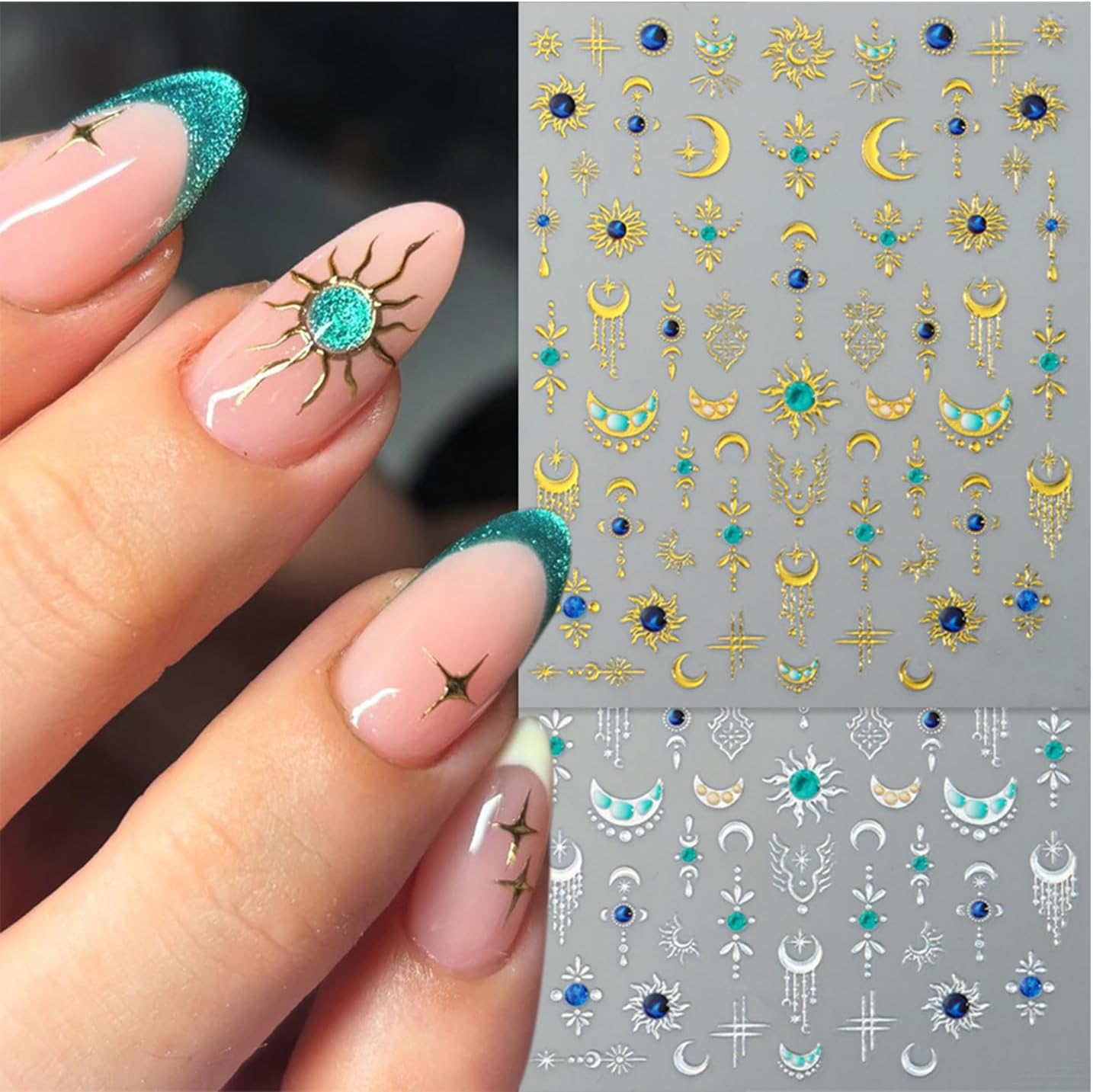 Gold Silver Star Moon Nail Art Stickers Decals Bohemia Nails Decals Self-Adhesive Nails Stickers for Nail Art