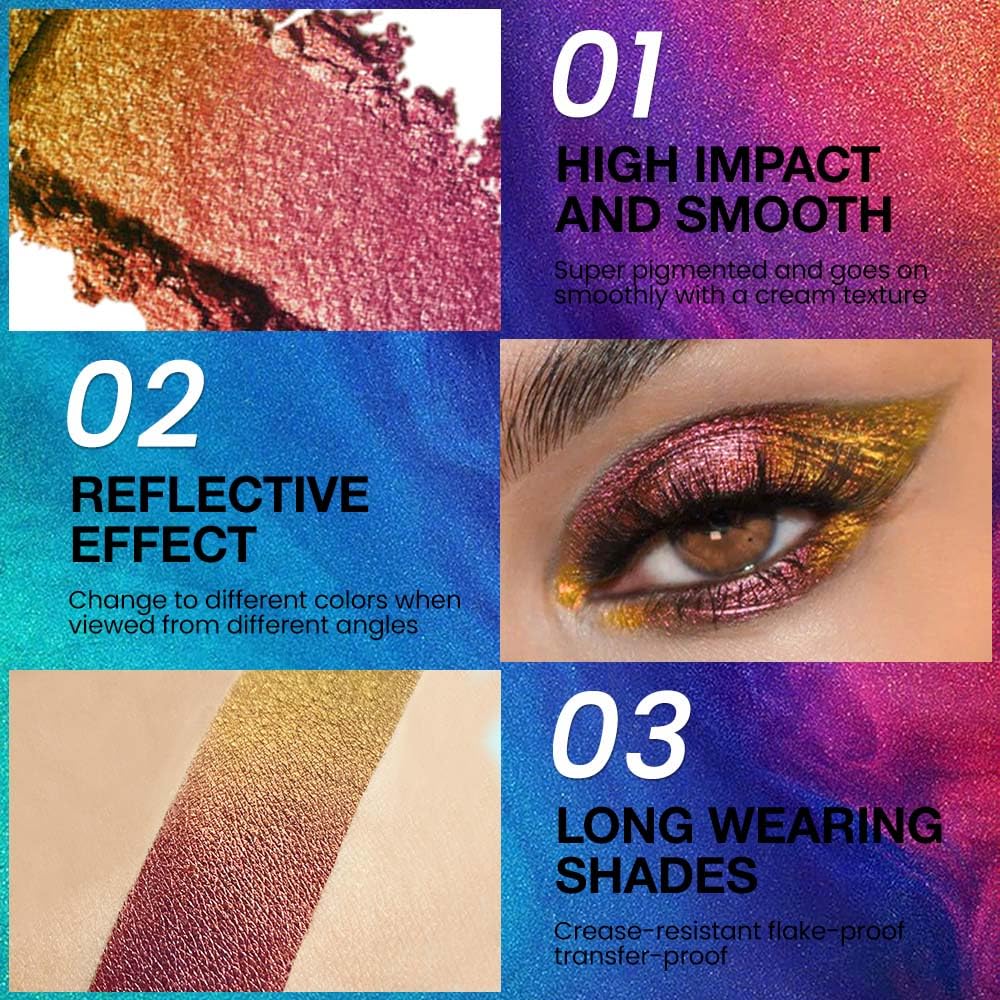evpct Wine Red Gold Shimmer Glitter Sparkle Chameleon Duo Chrome Multichrome Gothic Iridescent festival Eyeshadow Palette, Single Eye Shadow Palette Makeup for Older Women, Glitter Eyeshadow Stick
