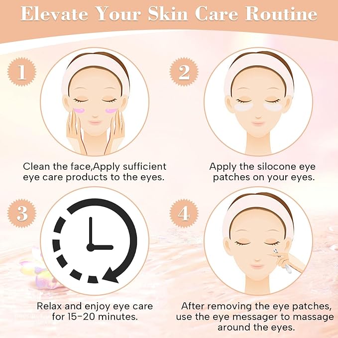 Reusable Silicone Eye Patches Mask Reduce Dark Circles Puffiness or Tired Eyes, 2 Refills Reusable Under Eye Patches for Adults Skincare Eye Treatment with Metal Eye Cream Applicator