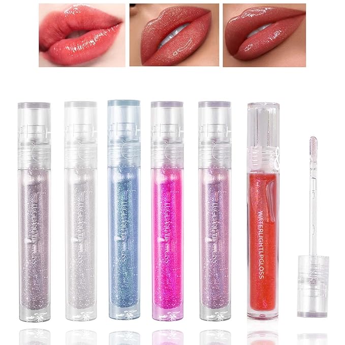 6 PCS Clear Glass Hydrating Lip Gloss Set,Essence Lip Stick Jelly Toothed Lip,Plumping Lip Oil Long Lasting Moisture,Lip Treatment,Lip Balm Kit,Lip Stains For Women,Lip Makeup