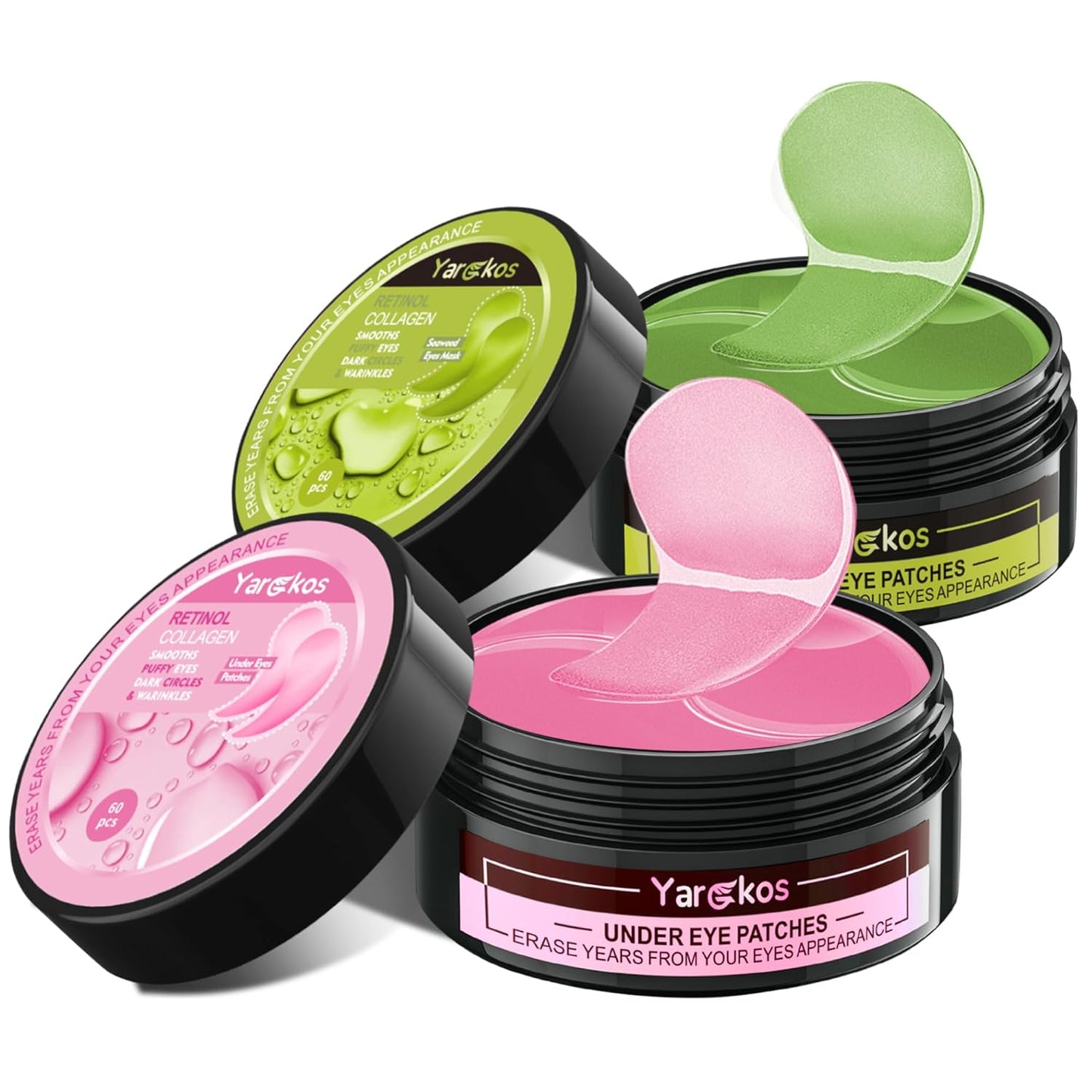 2 Packs 60 Pcs Under Eye Patches, Green+Pink, 30 Pairs Undereye Mask for Puffy Eyes Dark Circles Treatment, Collagen Gel Pads Hydrating for Eye Bags Puffiness Wrinkle, Women Men Beauty Skin Care