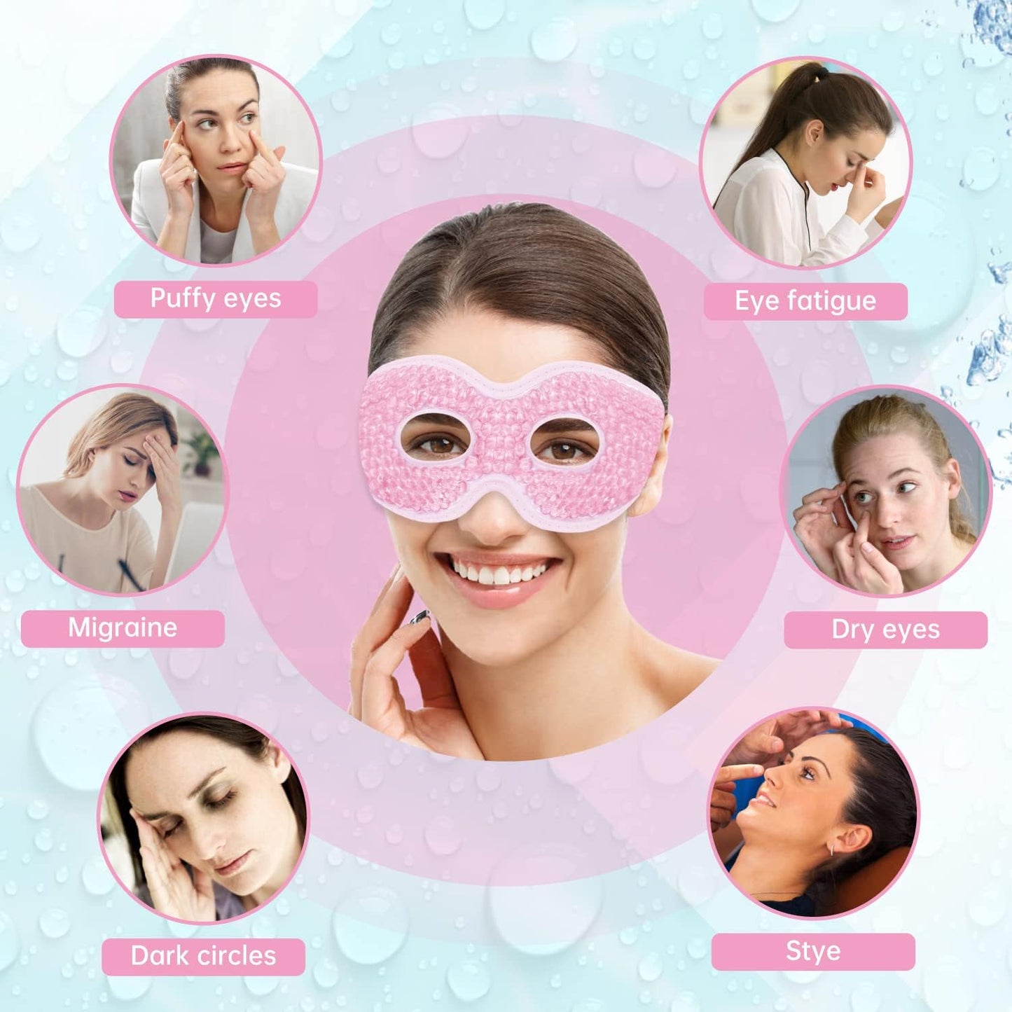 2 PCS Ice Eye Mask Reusable Ice Pack for Eyes,Hot Cold Compress Gel Bead Cooling Eye Mask with Eye Hole for Puffiness/Dark Circles/Eye Bags/Dry Eyes/Headaches/Migraines/Stress Relief (Pink)