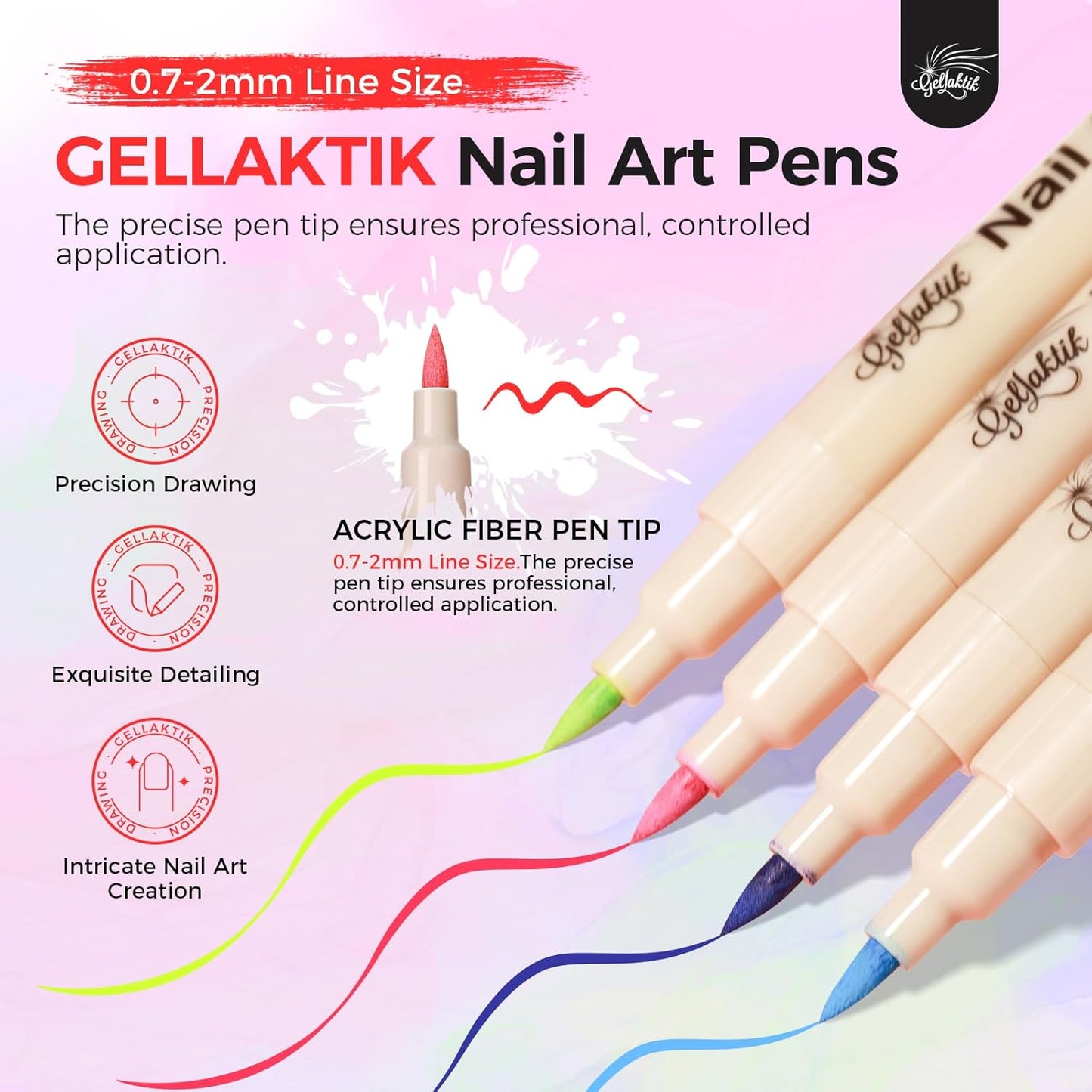 6 Colors Nail Art Pens Set, 3D Nail Polish Pens Quick-Drying Acrylic Paint Markers, Dotting Liner Brush for DIY Nail Design, Home & Salon Manicure Tools