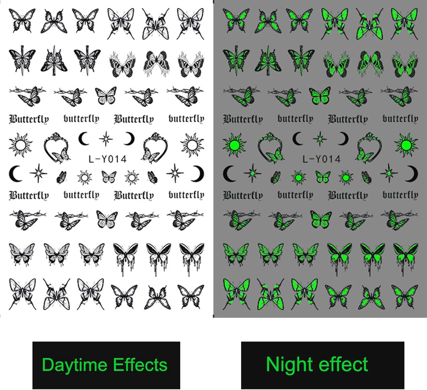6 Sheets Luminous Butterfly Nail Art Stickers 3D Self-Adhesive Butterfly Nail Decals Holographic Butterflies Nail Art Supplies for Women Manicure Glow in The Dark Decoration Fluorescent Nail Decal