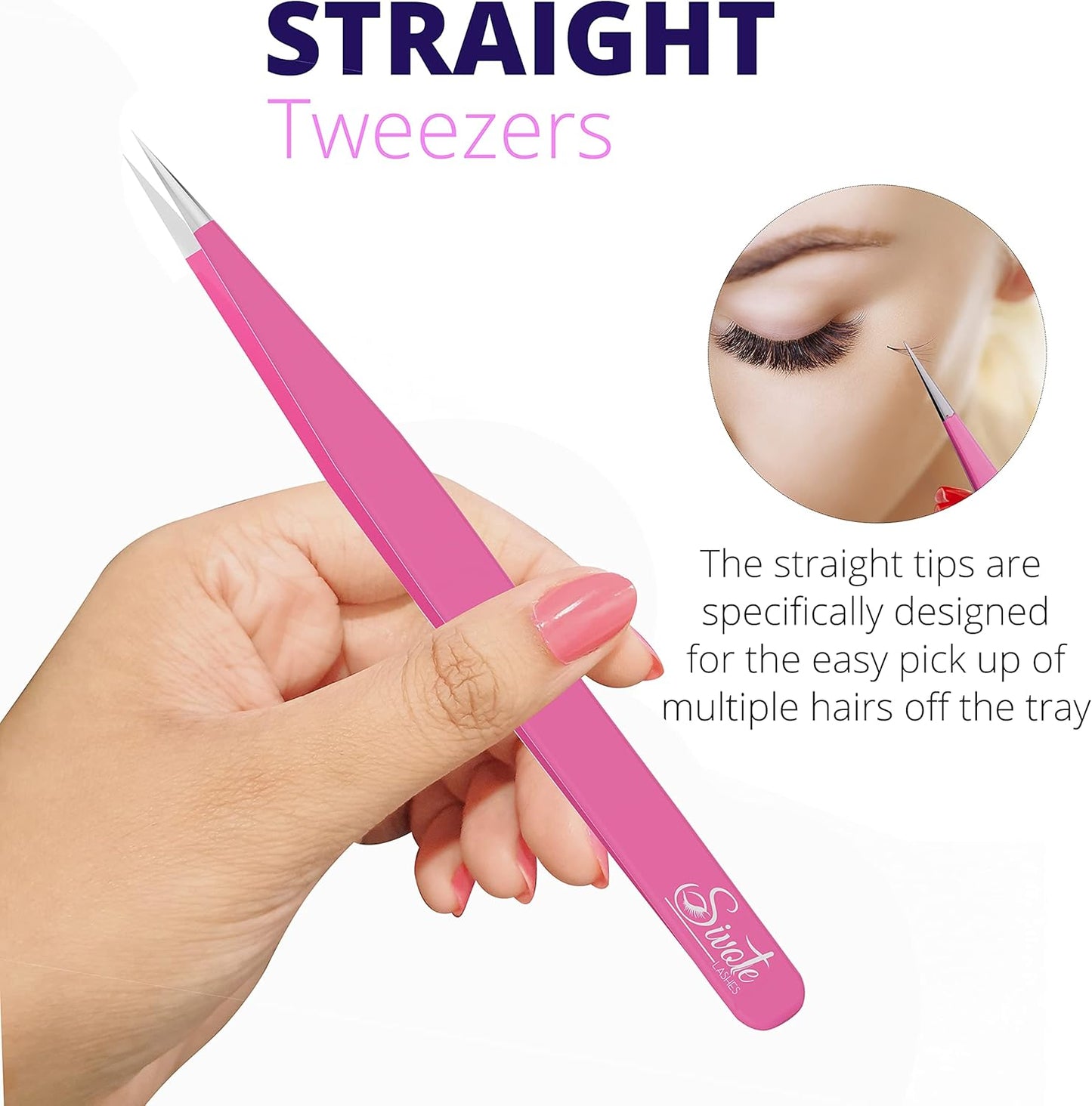 SIVOTE Lash Tweezers for Eyelash Extensions for Volume, Isolation & Classic Lashes, 3 Pack, Pink
