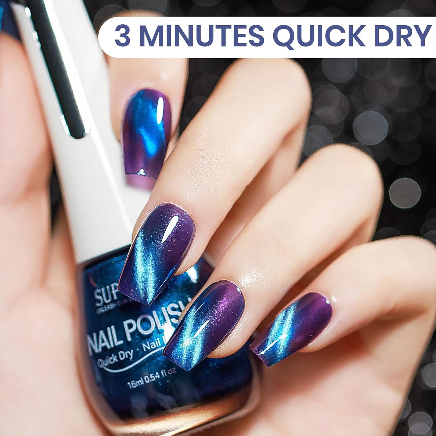 Blue Violet Cat Eye Nail Polish Quick Dry, Magnetic Nail Polish Non Gel Fingernail Lacquer DIY Manicure Gift For Women Girls 16ml/0.54 oz