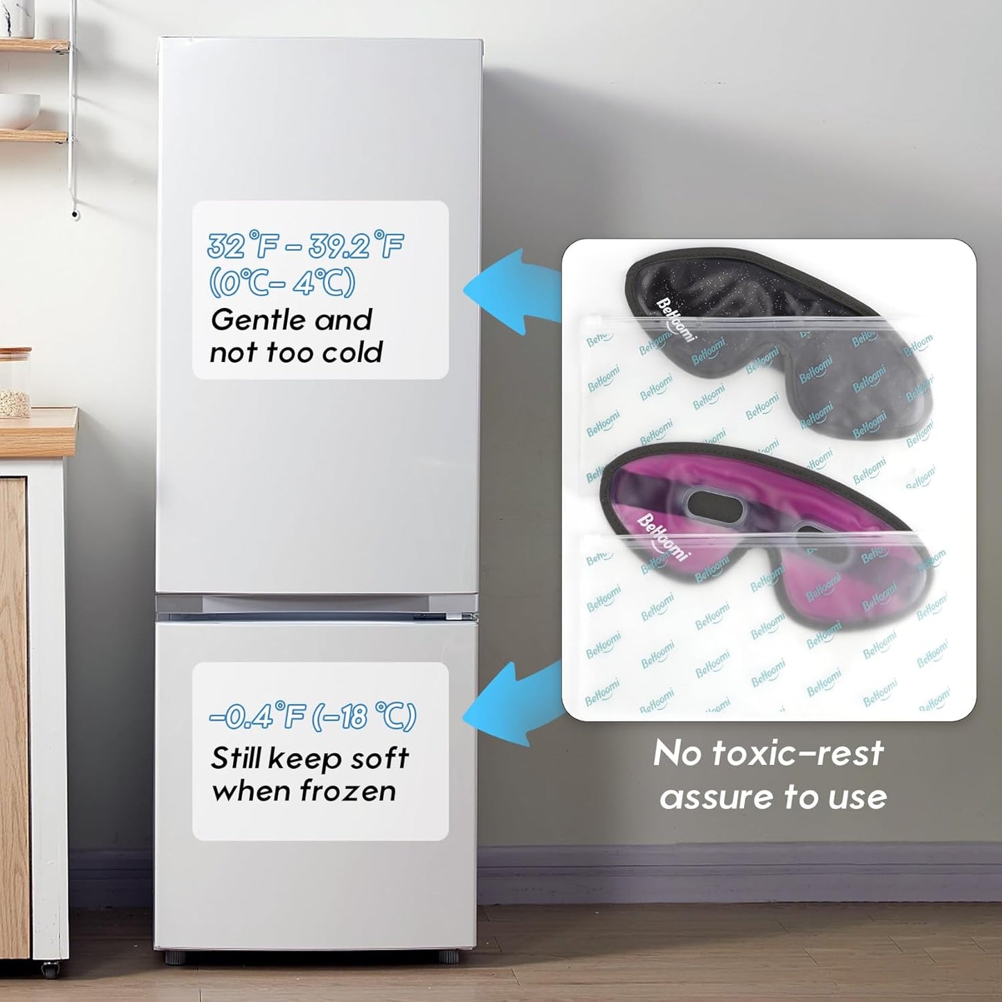 Cooling Eye Mask, Gel Eye Mask Cold Compress for Eyes, Reusable Eye Ice Pack, Cool Relaxation, Comfort Snug Fit, No Freeze, Eye Cover Ice Mask for Home, Office, 2PCS, Black & Purple