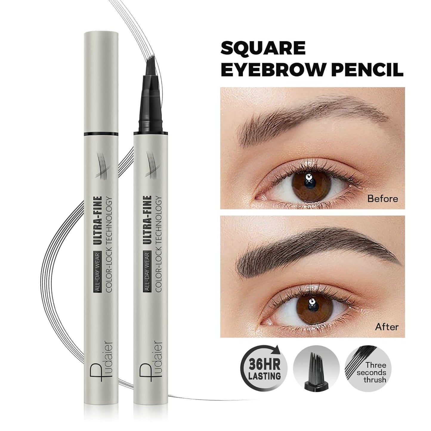 2 Pack Microblading Eyebrow Pen and Brow Tint for Women with Angled Brush & Dip to Effortlessly Create Natural Hair Like Brows, Waterproof Fast Eye Brow Makeup Pencil, Last All Day (Charcoal Grey)