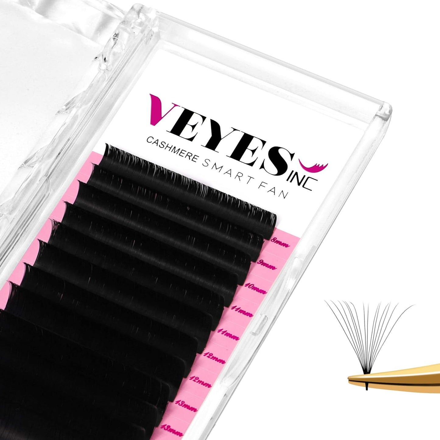 VEYES INC Cashmere Smart Fan Lash Extensions 0.03 0.05 0.07 C/CC/D Curl 8-20mm Mixed & Single Length, Super Matte Black Volume Lashes, Professional Supplies for Lash Techs (0.07 CC 9mm)
