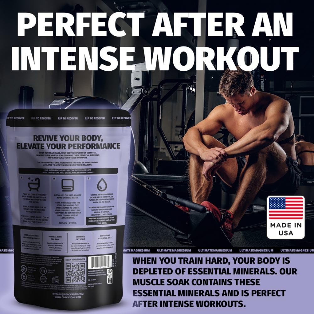 Coach Soak Recovery Bath Soak - Faster Absorption Than Epsom Salt for Pain - Rejuvenating Magnesium Flakes with 21 Minerals, Essential Oils & Bath Salts, 3lbs (Calming Lavender)