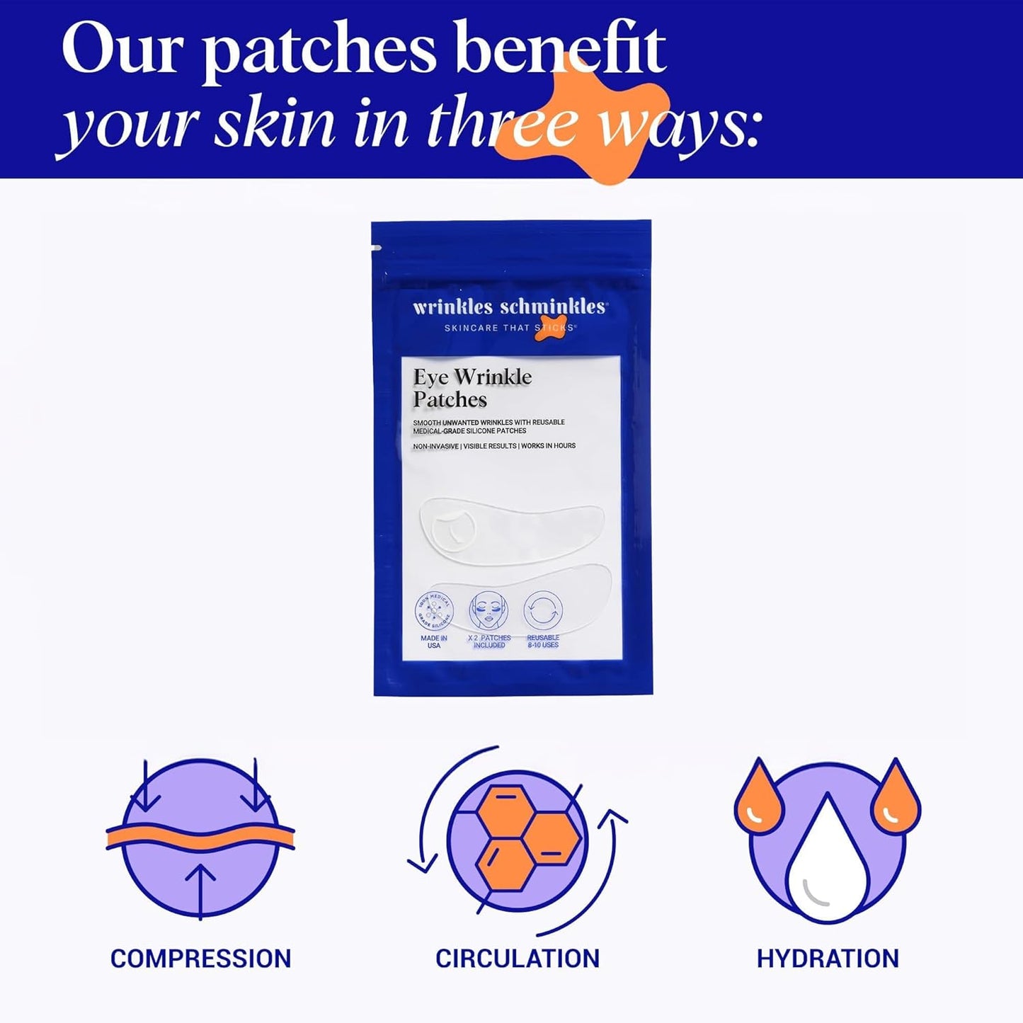 Wrinkles Schminkles Under Eye Wrinkle Patches, Smooth Eye Wrinkles, Crows Feet & Dark Circles Overnight, 1 Pair Reusable Medical Grade Silicone Patches