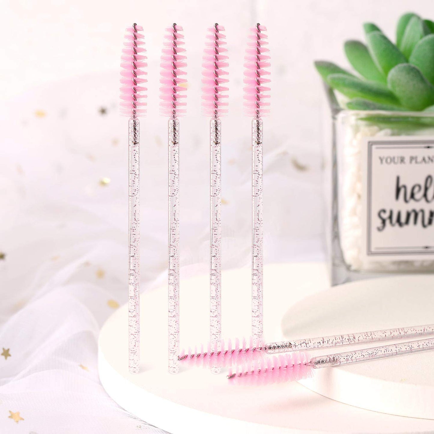 Tbestmax 300 Disposable Mascara Wands Spoolies Eye Lash Brush for Eyebrow/Eyelash Extension Pink