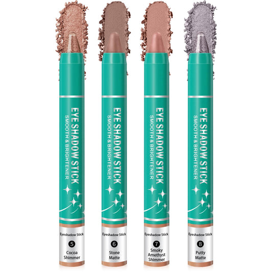 4Pcs Eyeshadow Stick, Cream Eye Shadow Brightener Sticks Set for Eyes, Champagne Pearl Taupe Bronze Cocoa Stone Putty Smoky Amethyst Shimmer Matte Pencil Eye Eye Liner Makeup Waterproof (4PCS B)