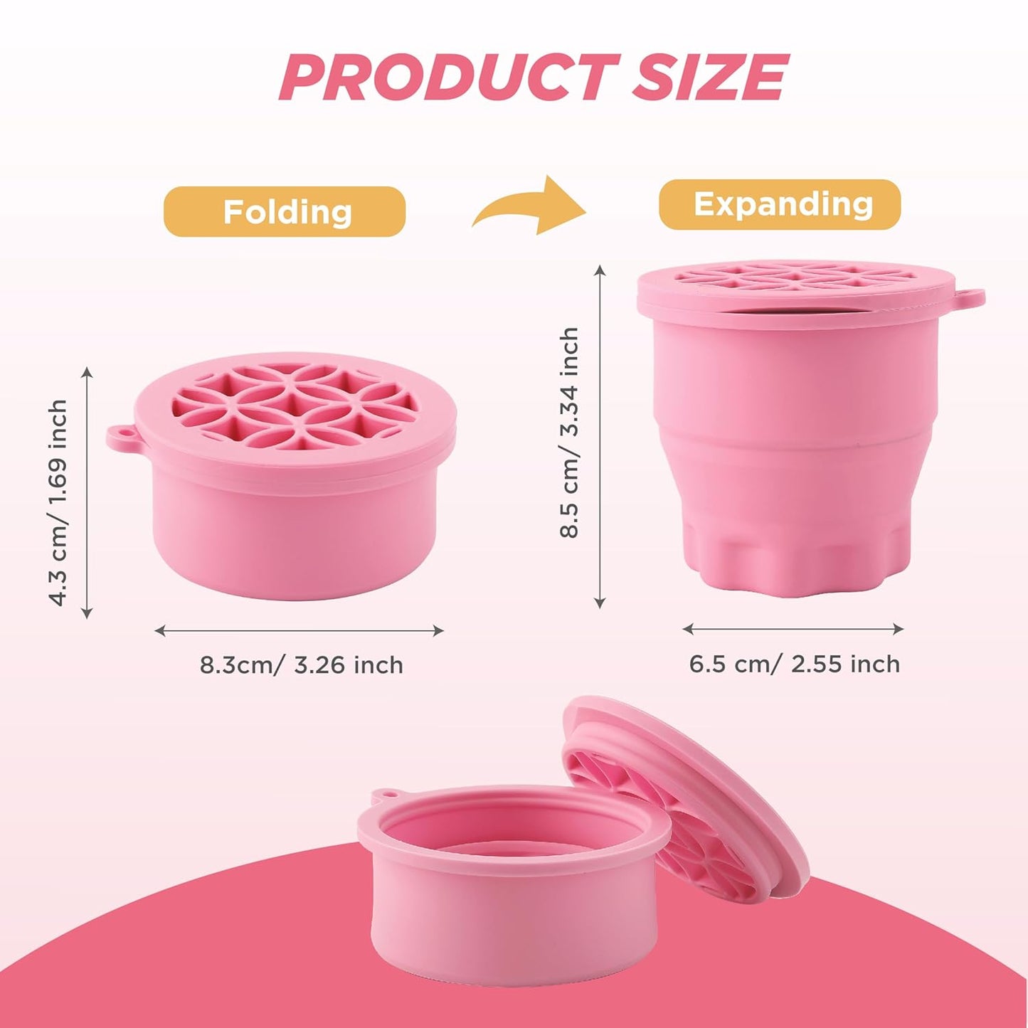 Makeup Brush Cleaner - Foldable Silicone Makeup Brush Cleaner Mat with Brush Storage Holder Makeup Brush Cleaning Bowl Cosmetic Brush Washing Tool for Cleaning Organizer and Drying (Pink)