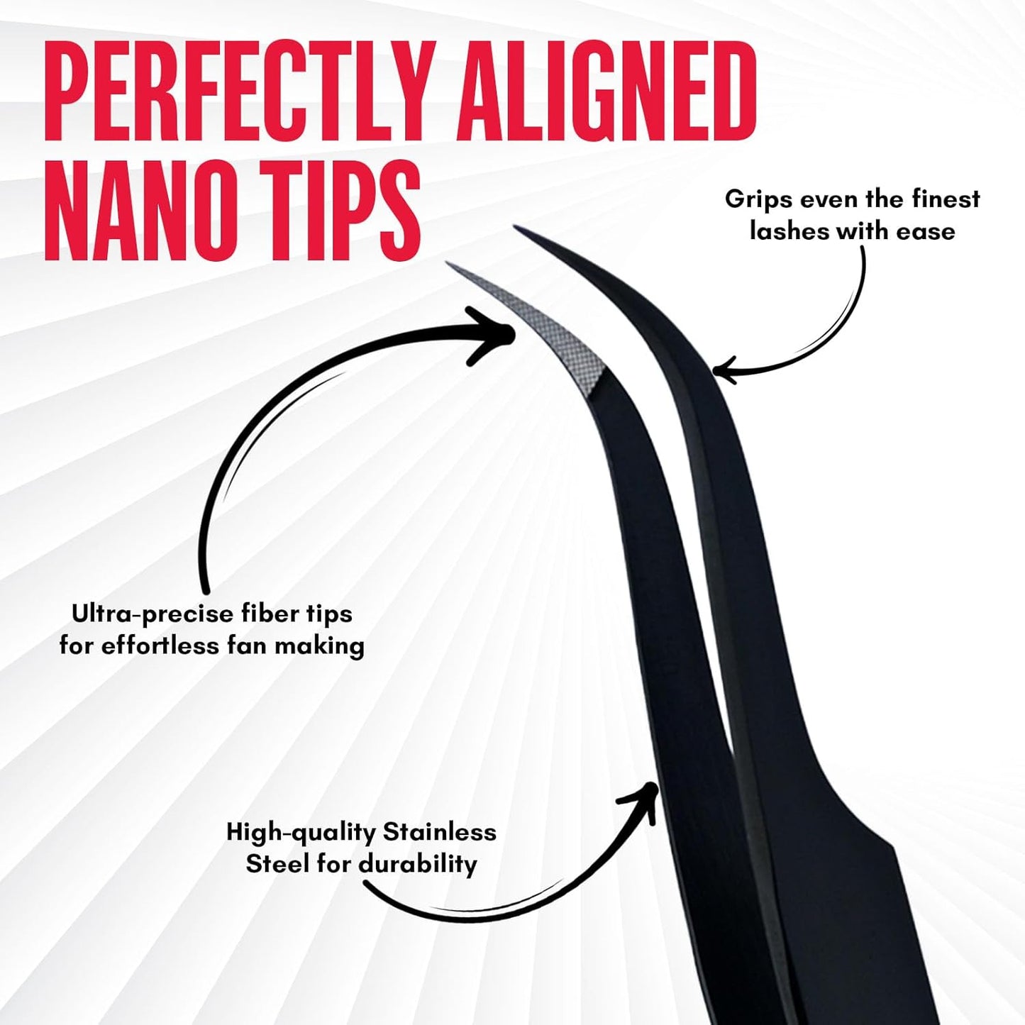 Total Lash Control Curved Classic Fiber Tip Lash Tweezer – Precision Eyelash Extension Tweezer, Professional Stainless Steel, Volume & Classic Lashes (Black)