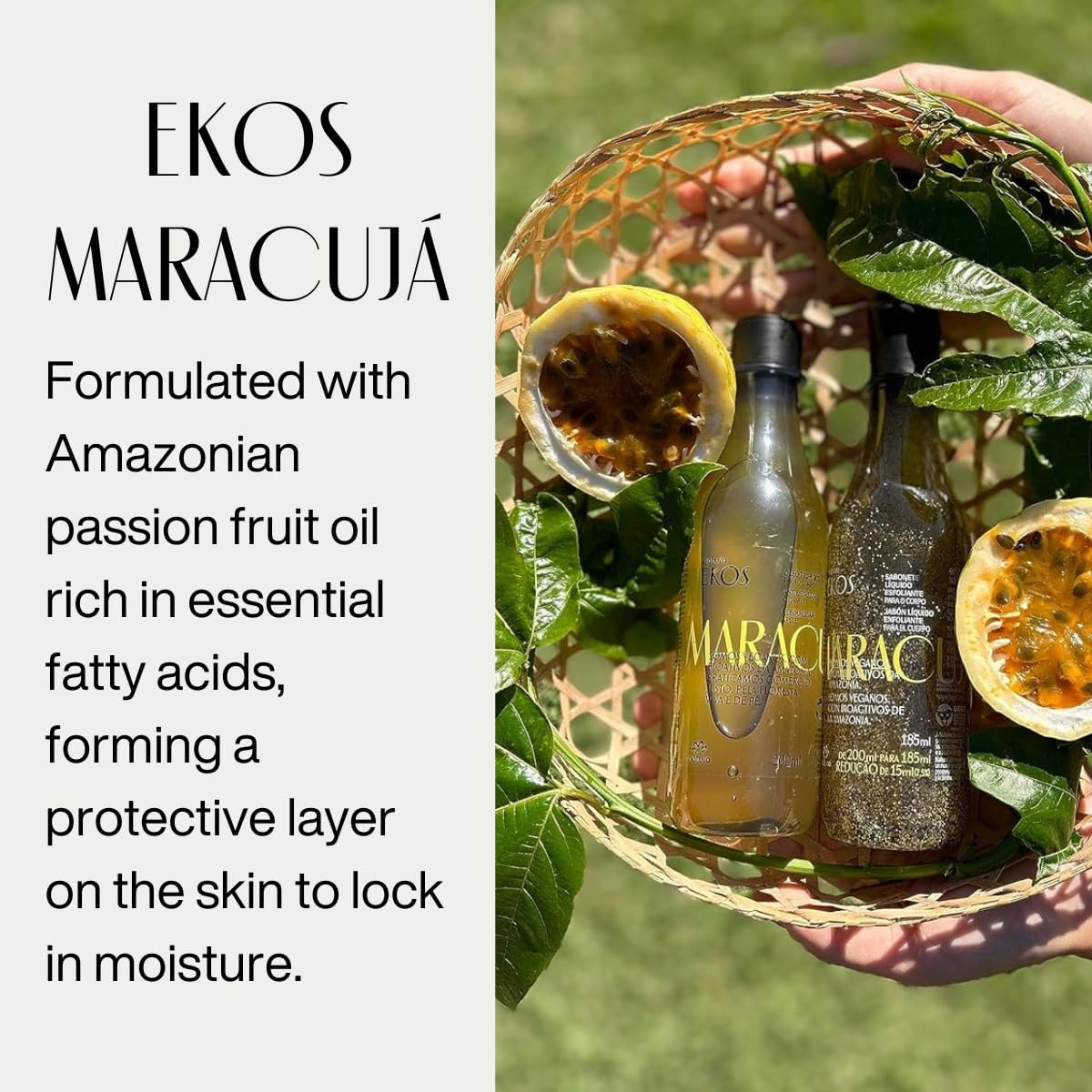 NATURA - Ekos Maracujá Triple Phase Shower Oil - Calming In-Shower or Bath Oil - Scented - Skin Moisturizer - Vegan Skin Care - Brazilian Beauty Secrets - Self Care - 6.7 fl oz (200ml)