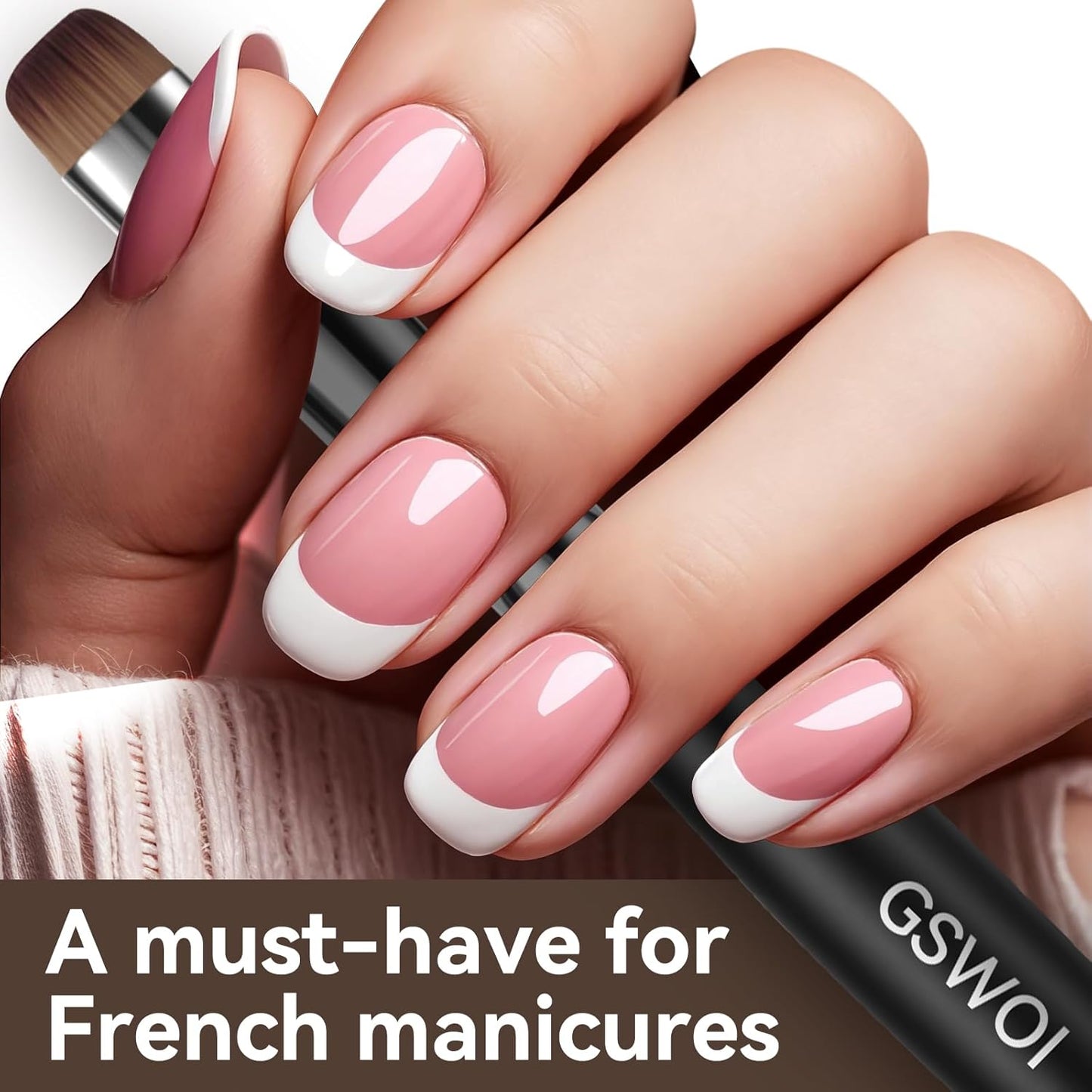 Acrylic Nail Brush for French Tips & Gel Polish Clean Up | Professional Dual-Use Brush with Wooden Handle for Acrylic/Polygel/Builder Gel | Nail Art Design Tool for Cleaning & Detailing (F18)