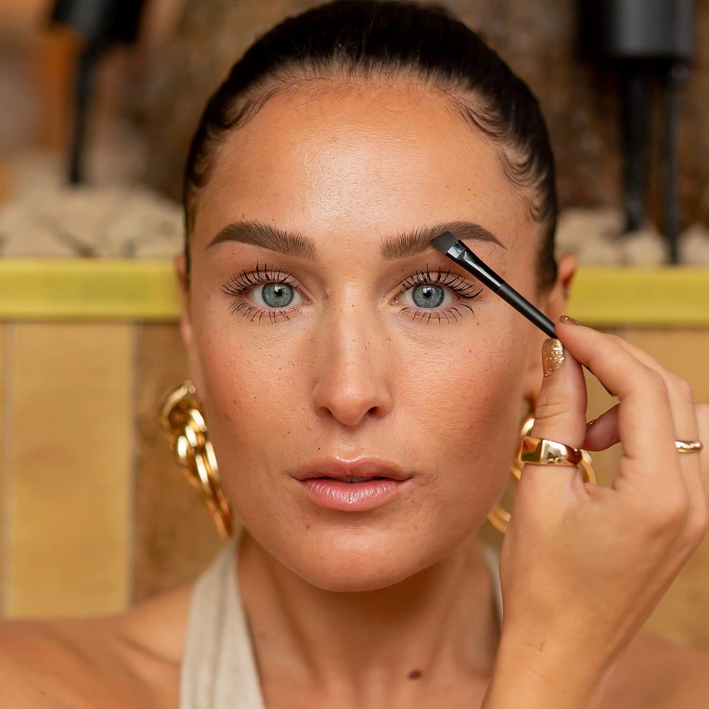 LUX Duo Stencil Eyebrow Kit - The Ultimate Brow Stencil Kit with Duo Brow Powder, Highlighter Powder, Stencil Shapes, Eyebrow Tools & Mirror - Eyebrow Stencil Kit Makeup - Slate/Black