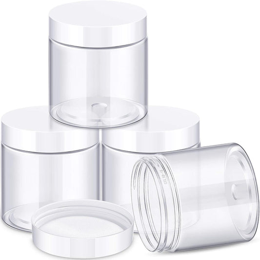 Patelai 4 Pieces Round Wide-mouth Leak Proof Plastic Container Jars with Lids for Travel Storage Makeup Beauty Products Face Creams Oils Salves Ointments DIY Making(8 Ounce,White)