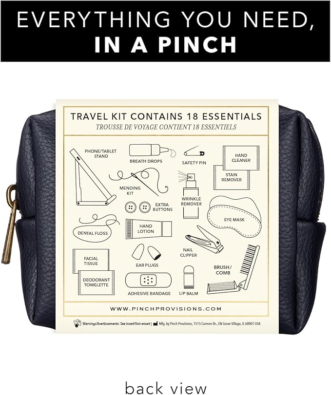 Pinch Provisions Travel Kit, includes 18 Must-Have Emergency Essential Items for Travelling, Ideal Road Trip or Airport Gift for Friends, Family & Peers, Portable Pouch