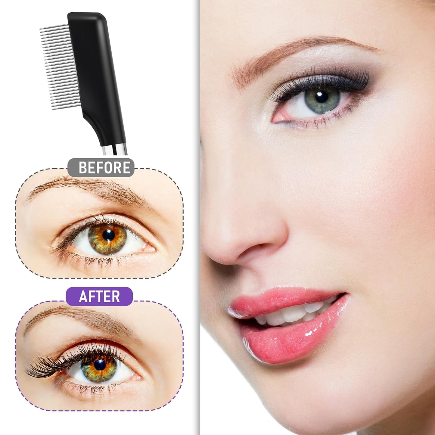 Small Eyelash Comb, 2 Pack Metal Eyelash Brush Eyelash Separator Tool Eyebrow Brush Grooming Eye Lash Separator Grooming Brushes Eyebrow Comb with Metal Teeth Eye Makeup Tool for Women (Short Handle)