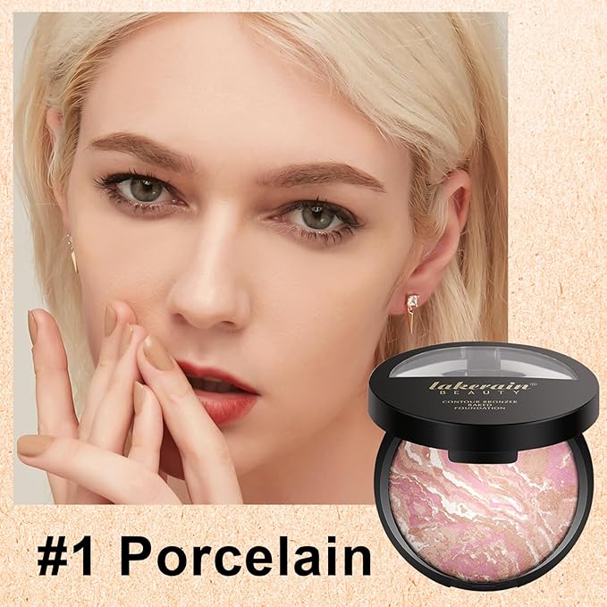 Baked Powder Foundation Makeup, Brighten Color Correcting Foundation Make up, Foundation for Mature Skin, Face Powder for Women, Full Coverage, Natural Finish & Easy to Use #01