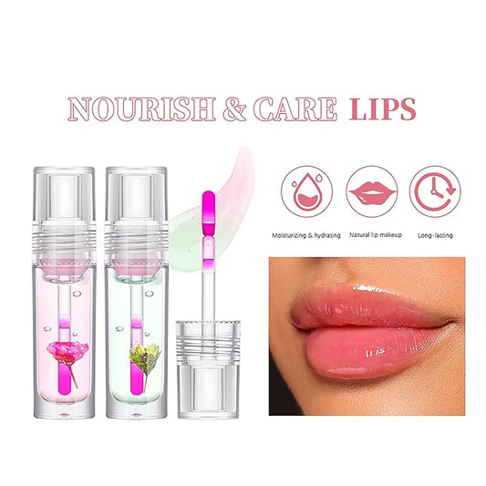 Flower Lip Oil, Hydrating Lip Glow Oil, Plumping Lip Oil, Non-Sticky Long Lasting Lip Oil Gloss, Transparent Lip Oil Tinted, Lip Plumper Gloss, Moisturize your lips and Reduce lip lines (03)
