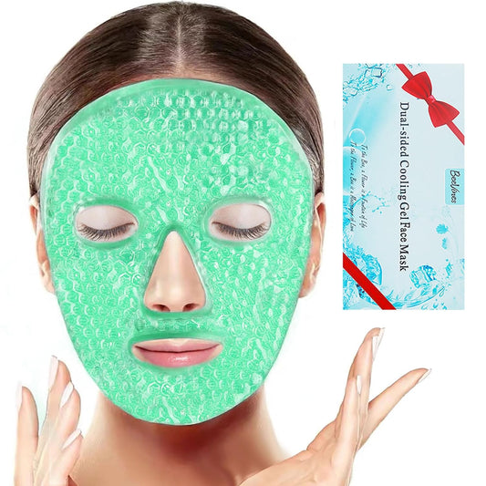 BeeVines Ice Face Mask, Cooling Gel Pack for Puffy Eyes, Cold & Hot Reusable Compress, Frozen Eye Packs Masks for Women for Dark Circles, Puffiness, Allergies & Headaches (Green)