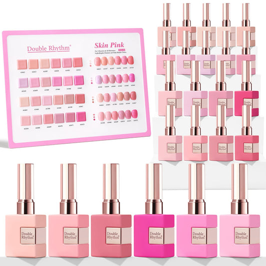 Double Rhythm 28Pcs 0.5Oz Gel Nail Polish Set Same Color Same Bottle Soak Off Gel Polish Kit Nail Art Manicure Salon DIY at Home for Women (Neutral Skin Pink Nude Collection-T24-12)