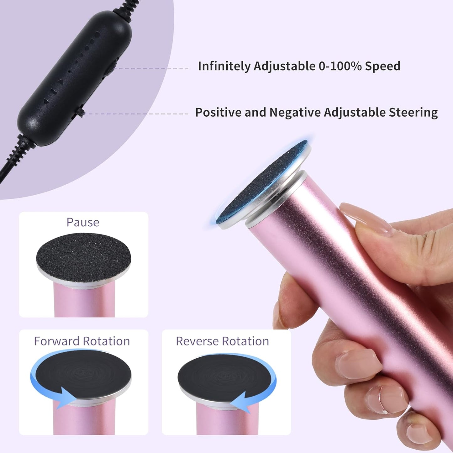 Electric Foot Callus Remover with 120pcs Sandpaper Discs(3 Sizes), Professional 800RPM Aluminum 4.8 Inches Callus Remover for Feet, Stepless Speed Control for Dead Skin (Purple)