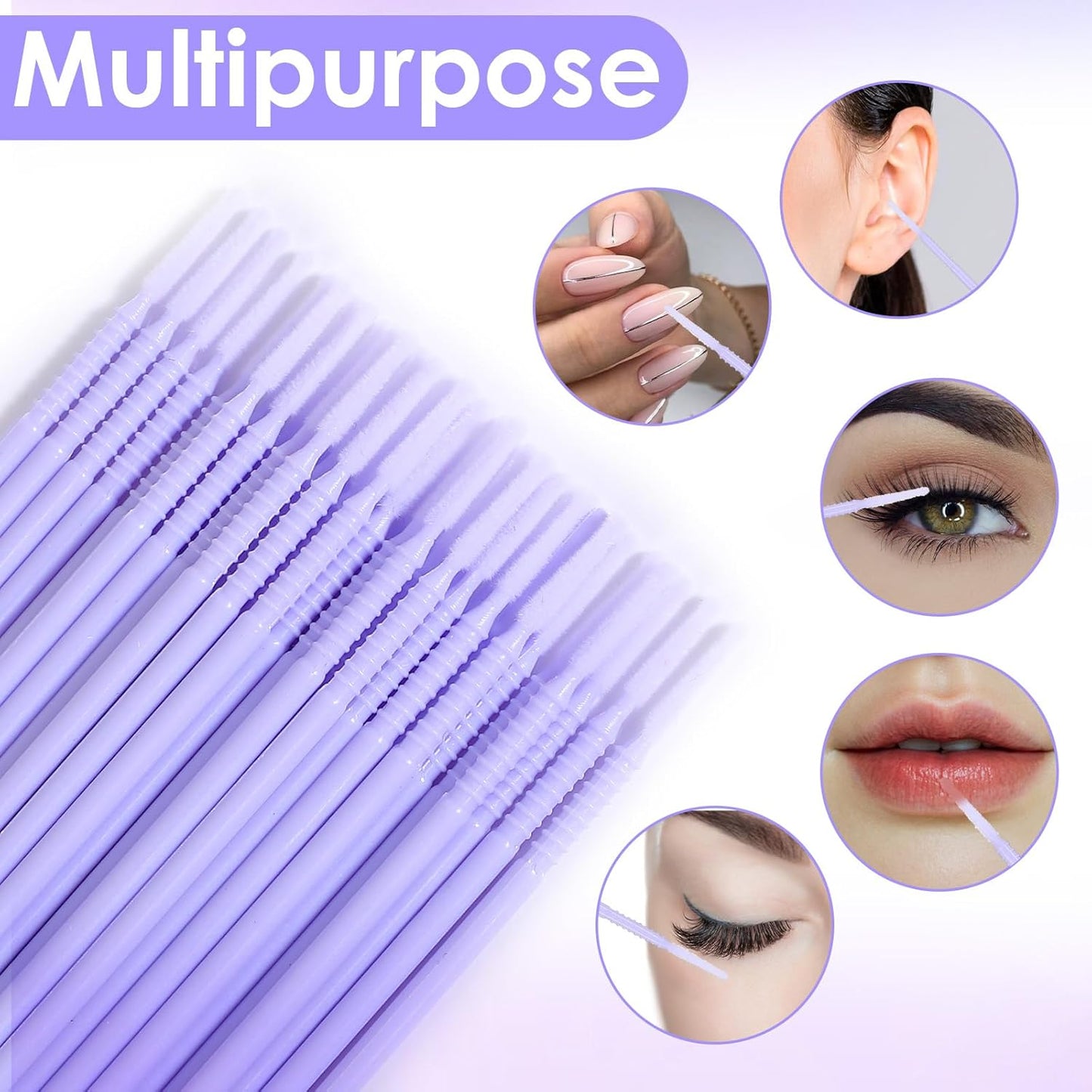 200 Pcs Disposable Micro Applicator Brush, Microswabs for Eyelash Extensions, Long tip Microbrush, Micro Cotton Swabs for Eyelash Extensions, Makeup, Personal Care (Light Purple)