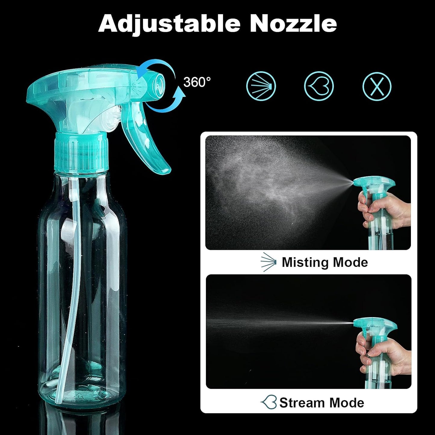 Cosywell Plastic Spray Bottles 8.8oz/260ml 2 Pack Refillable Container Empty Spray Bottle for Cleaning Mist/Stream Heavy Duty Water Spraying Bottle for Cooking Hair Care Essential Oils(Green)