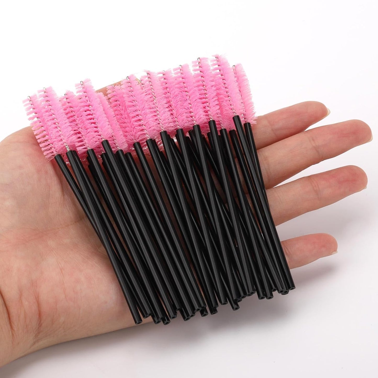 BTYMS 500 Pieces Disposable Mascara Wands Eyelash Brush Brow Brushes Applicators Lash Spoolies for Eye Lash Extension - Pink