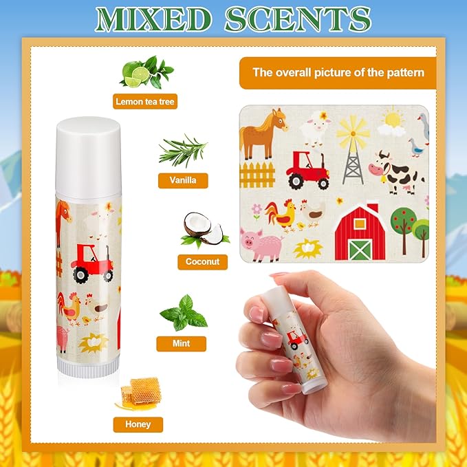 Fumete 50 Pack Baby Shower Farm Animals Party Gifts Favors Bulk Lip Balms for Guests Boys Girls Neutral Gender Reveal Favors for Baby Shower Prizes Souvenirs Bags Stuffer Classroom Prizes