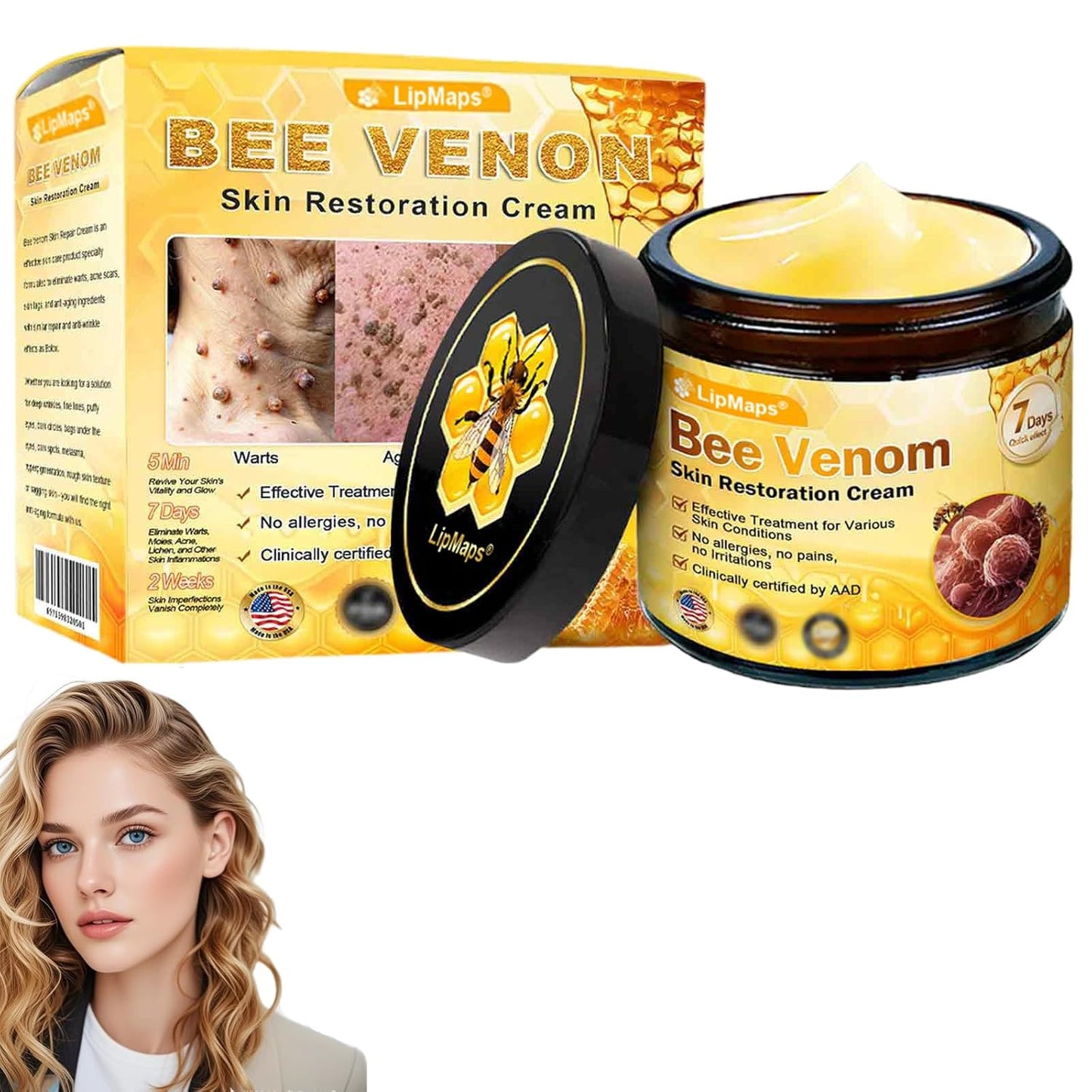 LipMaps Bee Venom skin Restoration Cream,Bee Venom Skin Treatment Cream,Deeply Moisturizing and Firming for All skin Types (1PC)