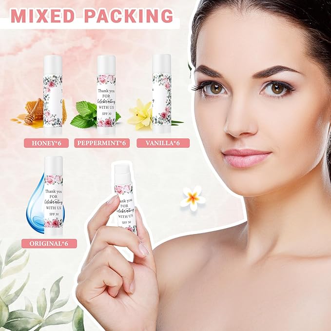 48 Pack SPF 30 Sunscreen Lip Balms Bulk Thank You for Celebrating with Us Sunscreen Care Lip Balm Sticks Wedding Party Favor Baby Bridal Shower Party Supplies Thank You Gifts for Guest