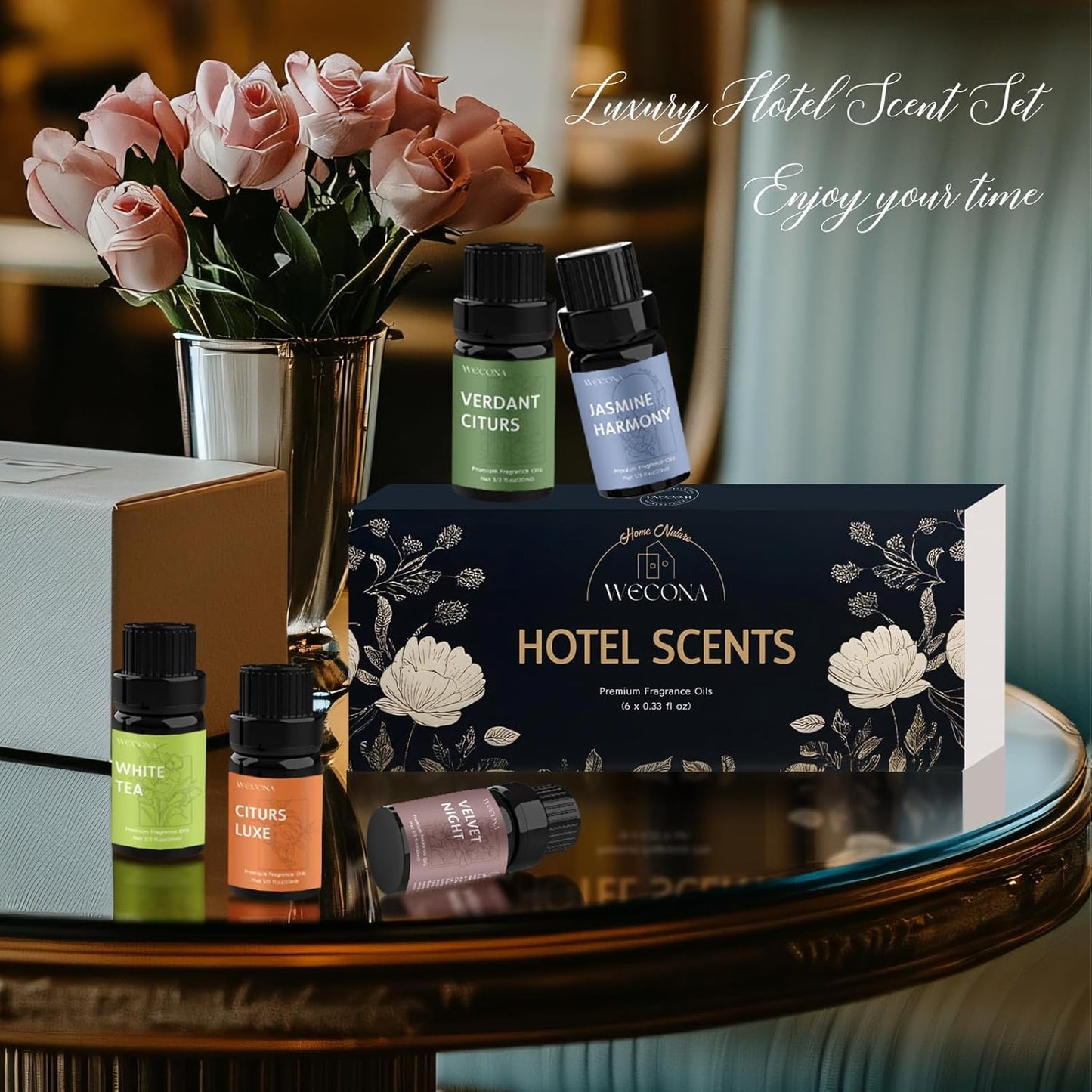 Premium Hotel Fragrance Oil Collection for Diffusers, Essential Oils for Diffusers for Home, Hotel Diffuser Fragrance Oils,Spa & Candle Making, White Tea, Citrus Luxe, Velvet Night and More - 6x10ml