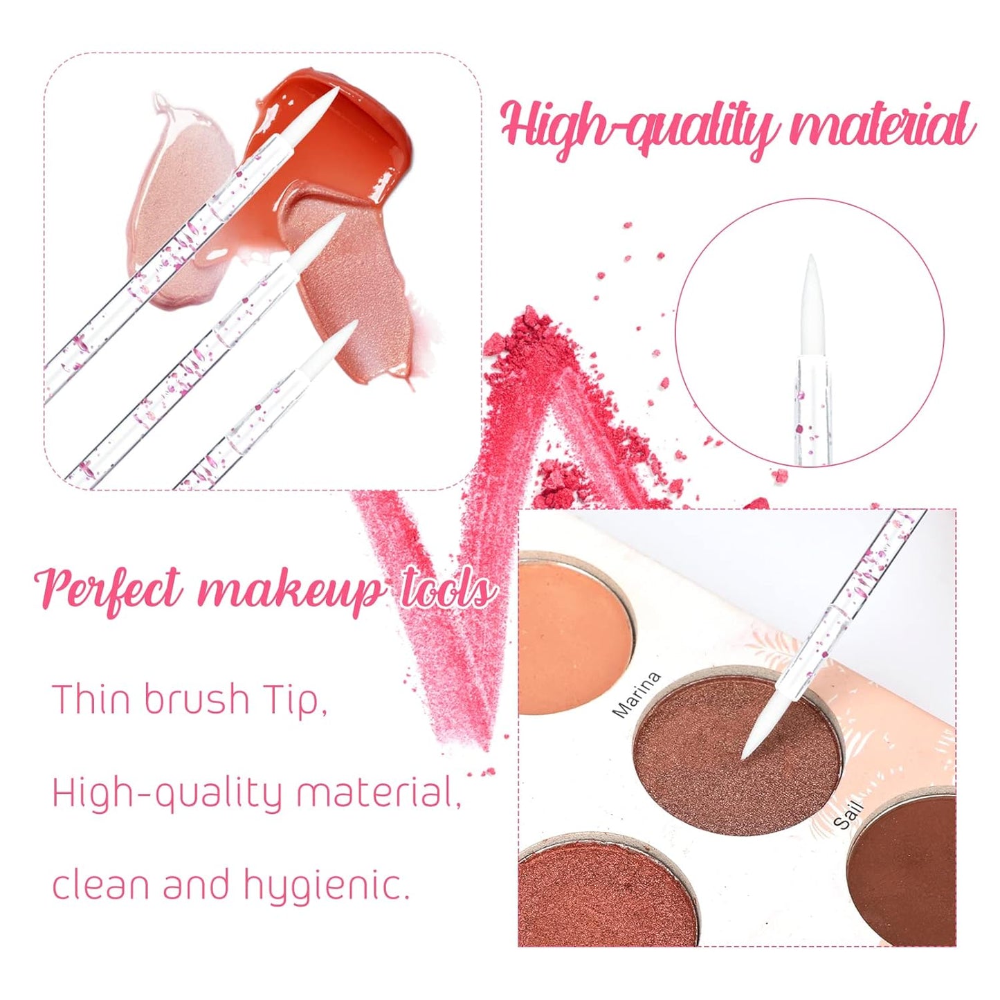 G2PLUS 100PCS Disposable Liner Brushes, Eyebrow and Liner Brush Applicator, Cosmetic Eye Wands for Lip Liners, Eye Makeup, Eyelashes and Detail Painting (Crystal Pink)